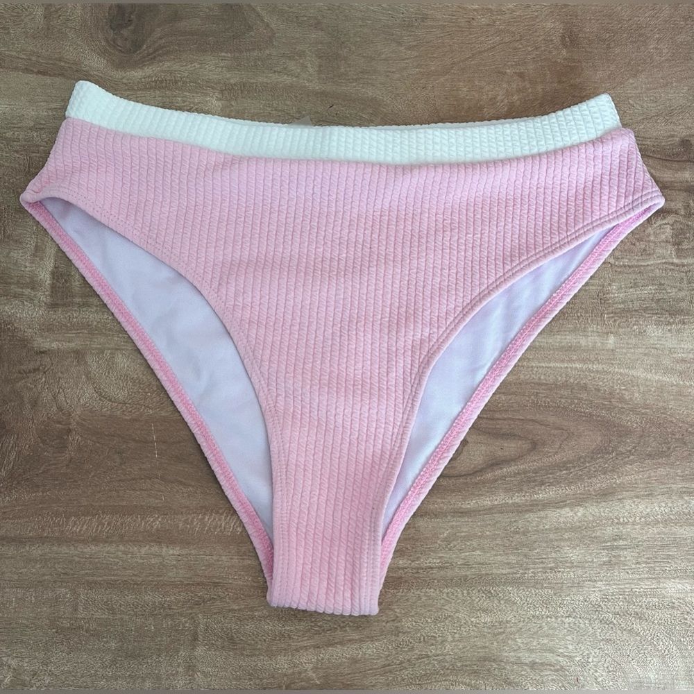 NWOT Light Pink & White Bikini Bottom Swimsuit Bottom Only Size XL